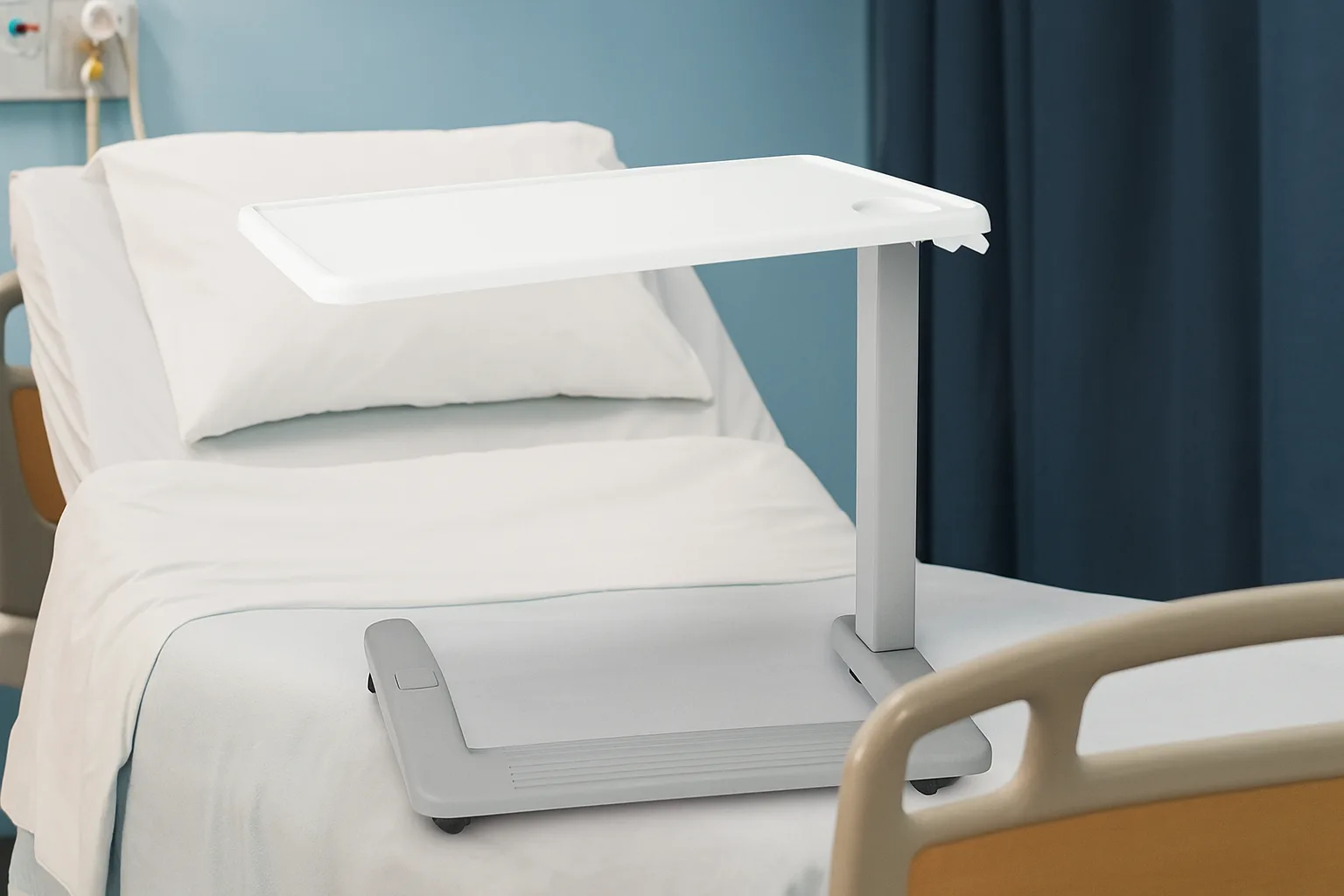 Vaunn Medical Adjustable Overbed Table with Wheels (Hospital & Home Use)